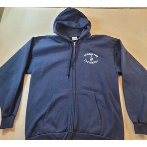Port and Company George Fox University Zip Hoodie Navy Blue Music Large